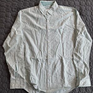 Express Men's Mint and White Striped Button Down Shirt